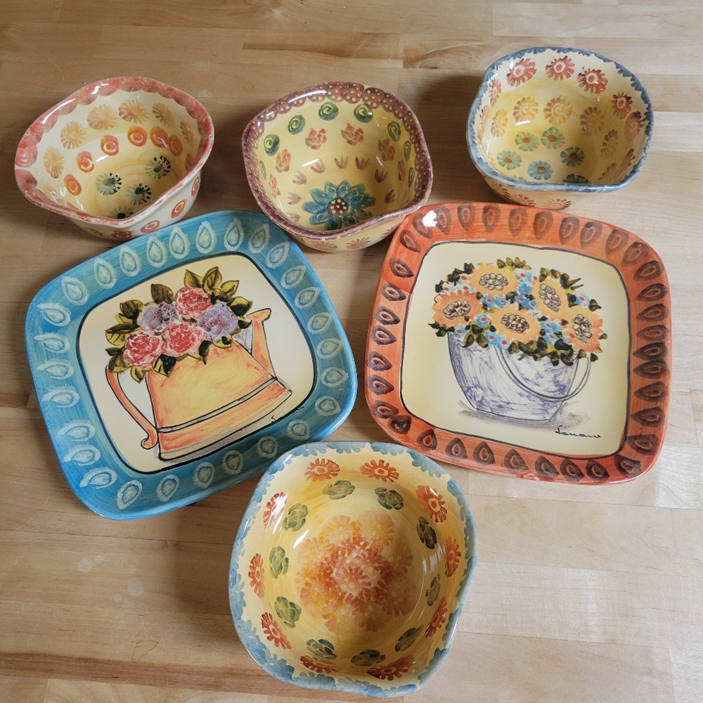Vintage Hand Painted Italian Plates And Bowls Signed Lazzaro